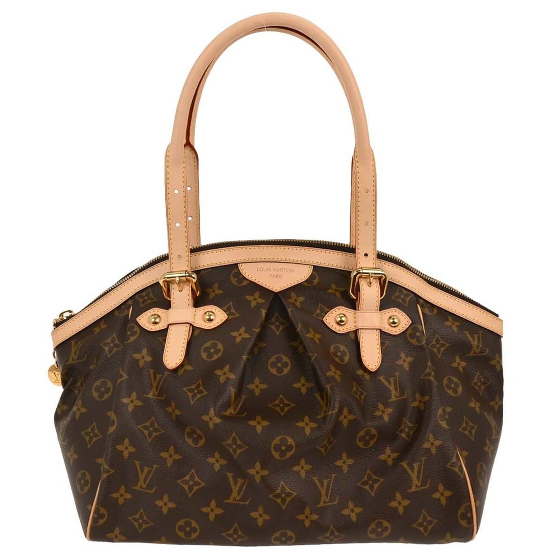 Louis Vuitton Tivoli GM Monogram Canvas Tote M40144 Brown: Louis Vuitton Tivoli GM Monogram Canvas Tote M40144 Brown Louis Vuitton Tivoli GM handbag in brown Monogram canvas with leather trim. This women's tote features a zip closure, logo accents, bottom stu