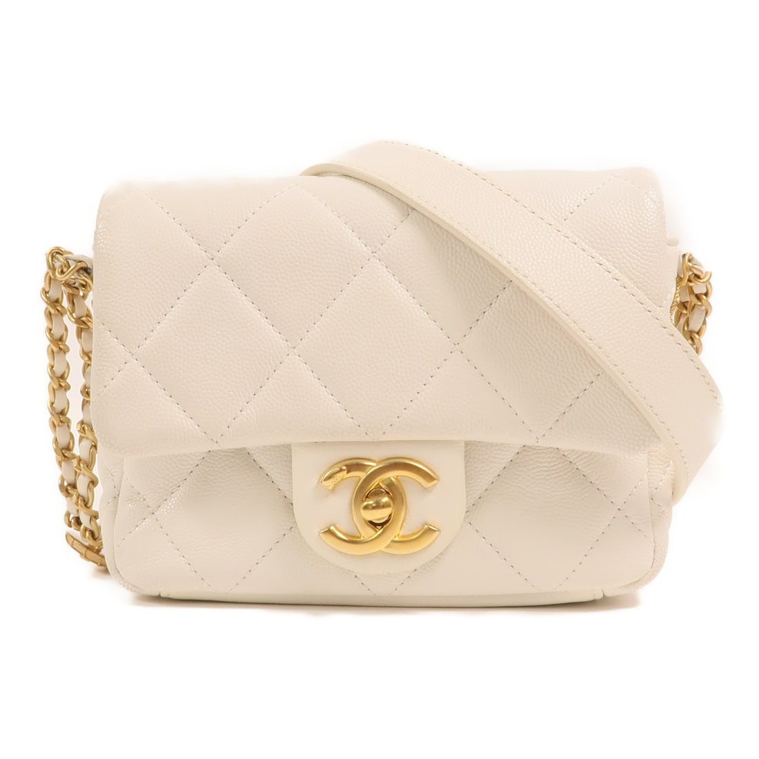 CHANEL AS3368 Mini Twist Your Buttons Flap Shoulder Bag White Calfskin: CHANEL AS3368 Mini Twist Your Buttons Flap Shoulder Bag White Calfskin A CHANEL CC GHW Mini Twist Your Buttons Flap Shoulder Bag, model AS3368, crafted in calfskin (cowhide) with a white exterior and 