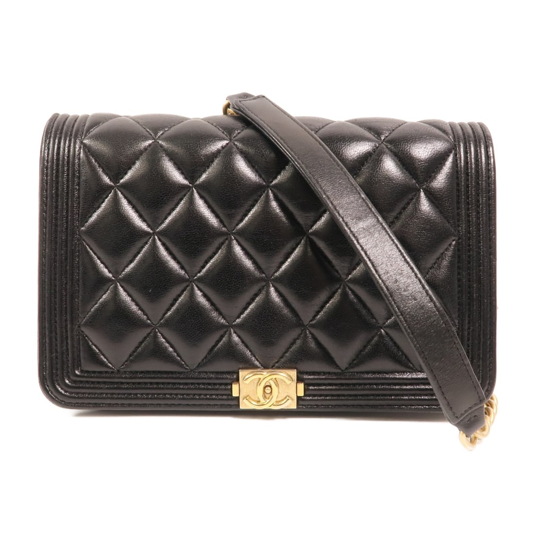 CHANEL Boy Wallet on Chain Black Lambskin Shoulder Bag CC GHW (1 of 16)