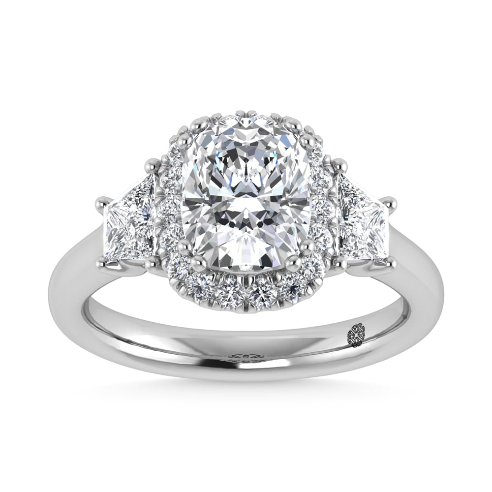 14K White Gold Lab Grown Diamond 3 Ct.Tw. Engagement Ring (IGI Certified Center 2ct): 14K White Gold Lab Grown Diamond 3 Ct.Tw. Engagement Ring (IGI Certified Center 2ct) This stunning three-stone ring features a sparkling 2 CT Cushion Center diamond with two shimmering side diamonds, 