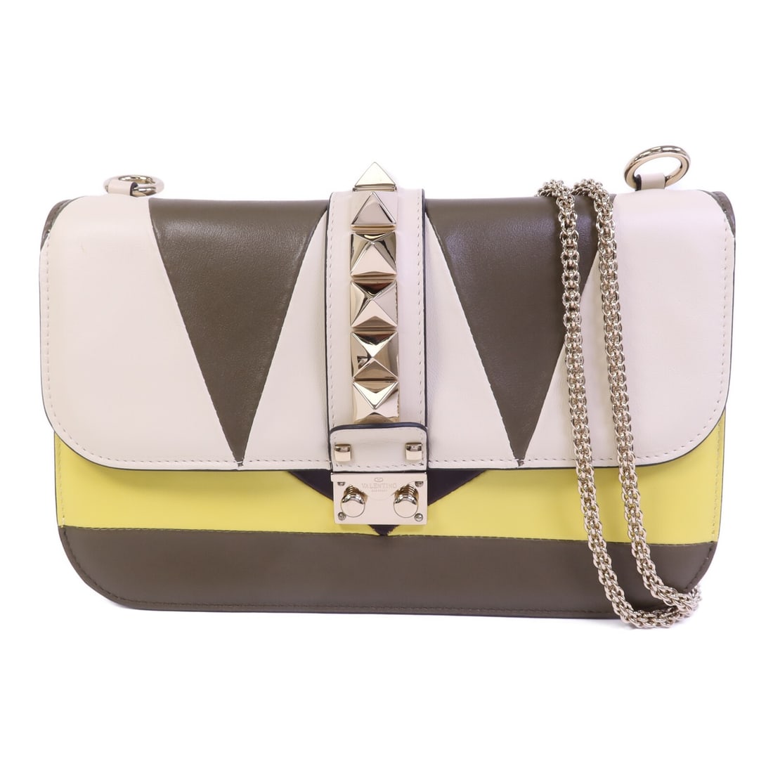 Valentino Garavani Glam Lock Multicolor Calfskin Shoulder Bag: Valentino Garavani Glam Lock Multicolor Calfskin Shoulder Bag Valentino Garavani Glam Lock chain shoulder bag in calfskin (cowhide) leather with a multicolor exterior and multicolor frame color. It is