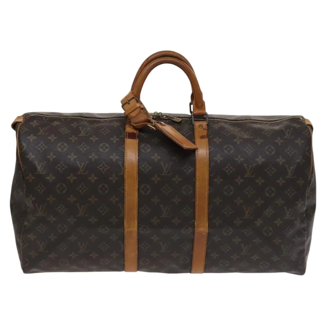 Louis Vuitton Monogram Canvas Keepall Unisex Travel Bag 55cm: Louis Vuitton Monogram Canvas Keepall Unisex Travel Bag 55cm This Louis Vuitton Keepall Bag features the signature monogram canvas in brown and is designed for unisex use. The bag shows signs of wear 