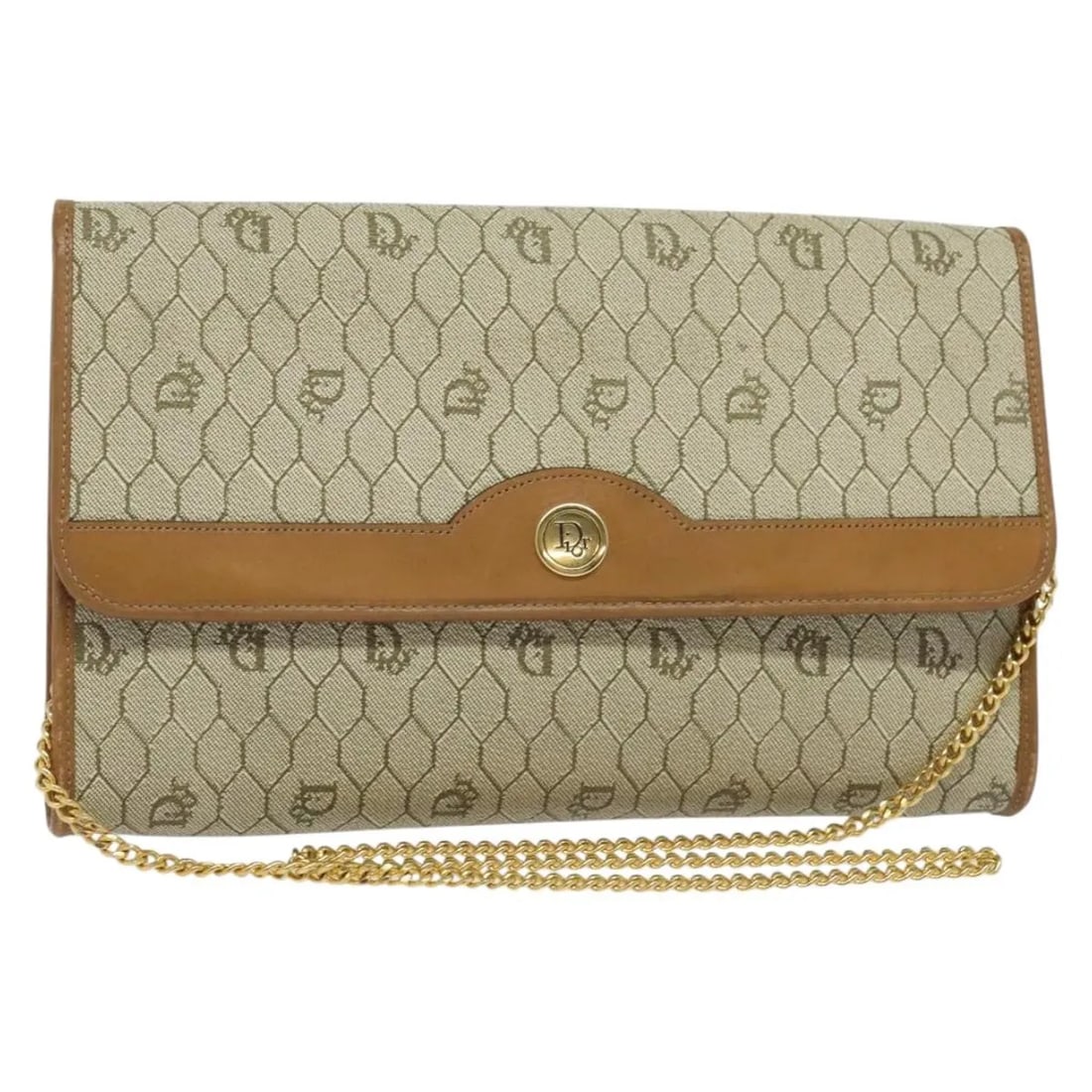Vintage Honeycomb Canvas Shoulder Bag by Christian Dior Beige France: Vintage Honeycomb Canvas Shoulder Bag by Christian Dior Beige France This Christian Dior Vintage Honeycomb chain bag is crafted from beige canvas and features a distinctive honeycomb pattern with chai