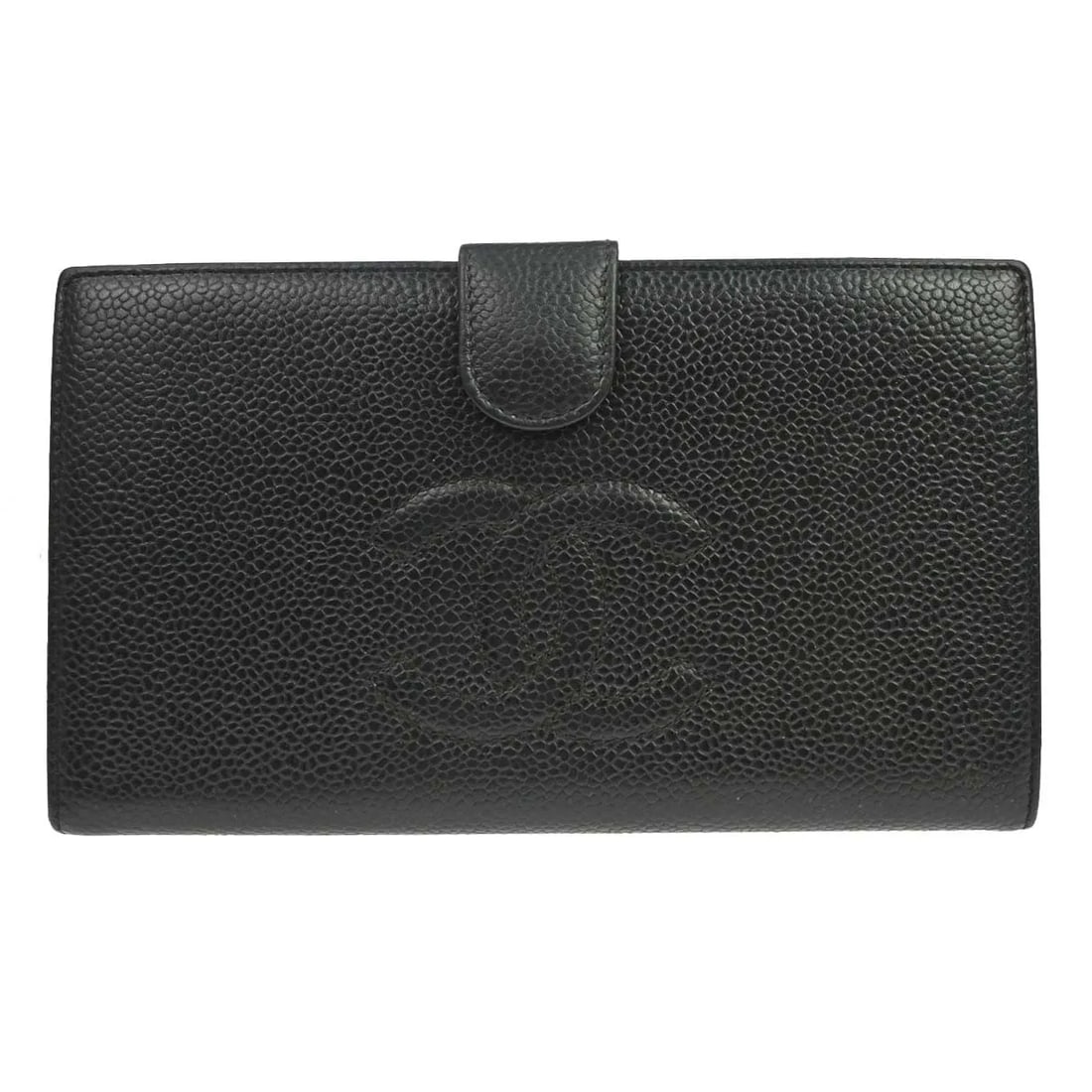 Chanel Timeless CC French black leather wallet: Chanel Timeless CC French black leather wallet Chanel Timeless CC French Caviar handbag in black leather, made in France. Designed for women, it measures 17.5 cm wide and 10.5 cm high. Condition is go