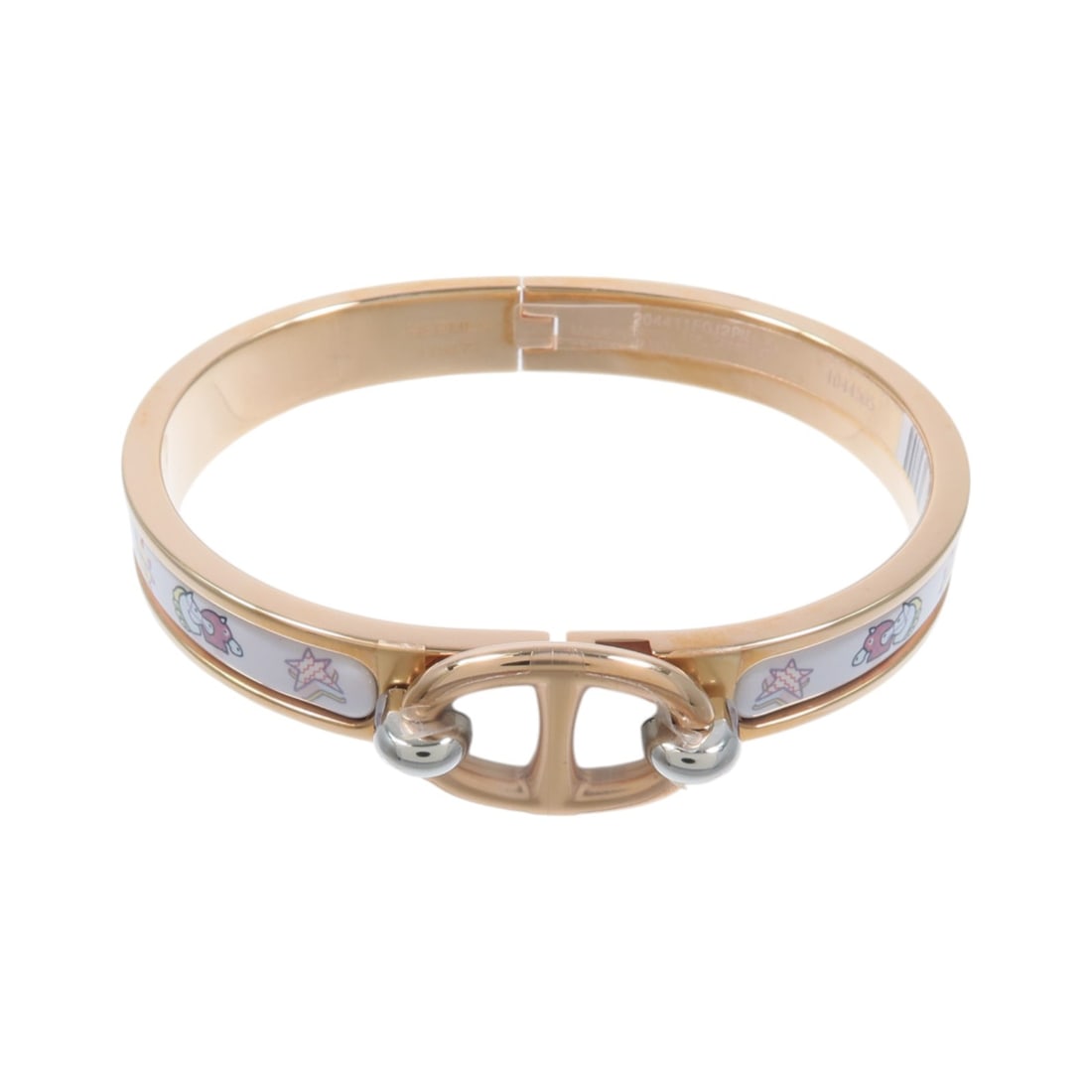 Hermes Mini Clic Chaine D'Ancre Enamel Bracelet Pink Gold Tone: Hermes Mini Clic Chaine D'Ancre Enamel Bracelet Pink Gold Tone Hermes Mini Clic Chaine d'Ancre bracelet in metal and enamel with a gold and pink color combination. It comes with storage box and storag