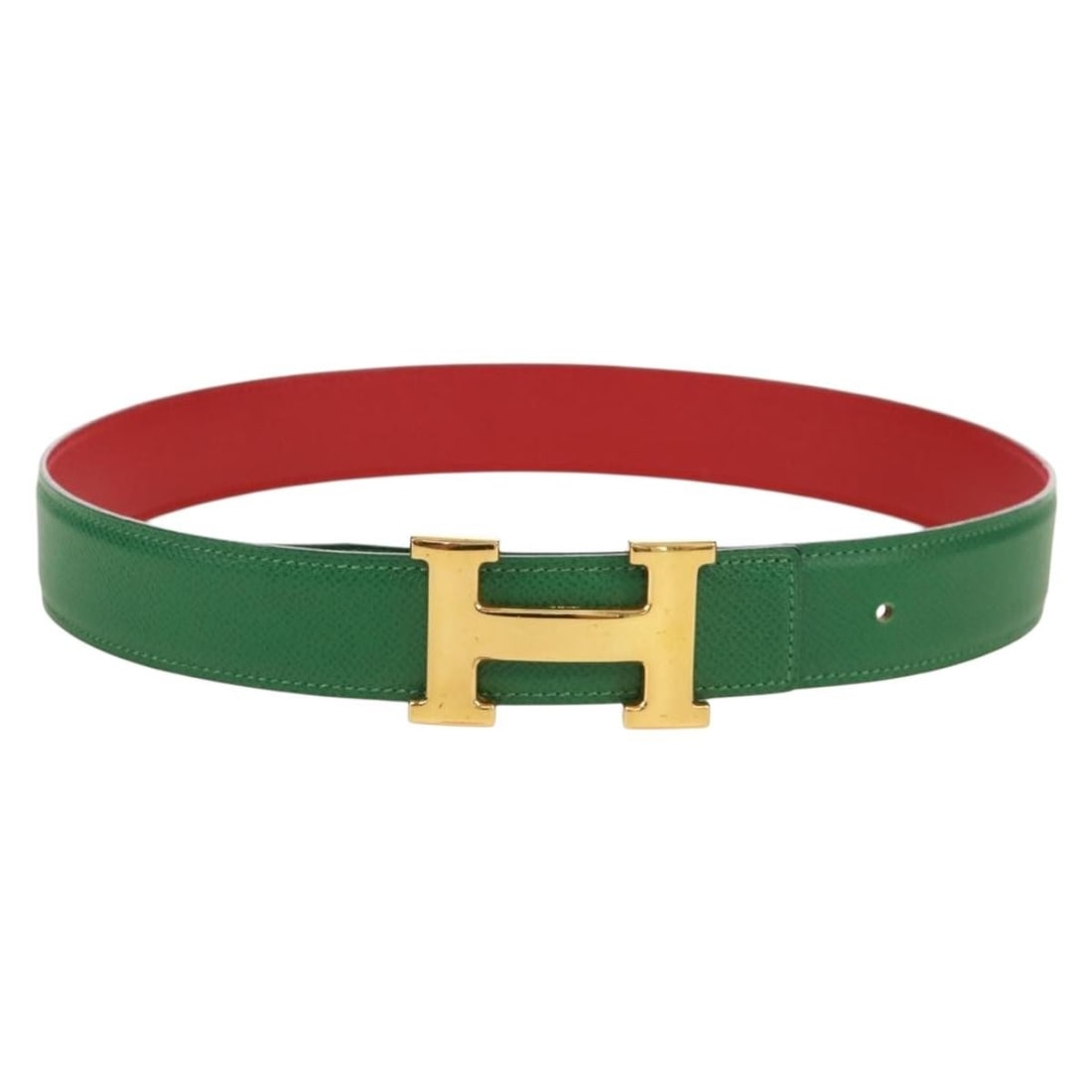 Hermes Constance H Leather Belt Green Red 31.5in Box: Hermes Constance H Leather Belt Green Red 31.5in Box Hermes Constance H belt in leather with a green and red color combination. It measures approximately 80 cm in total length and 3 cm in width, or 31