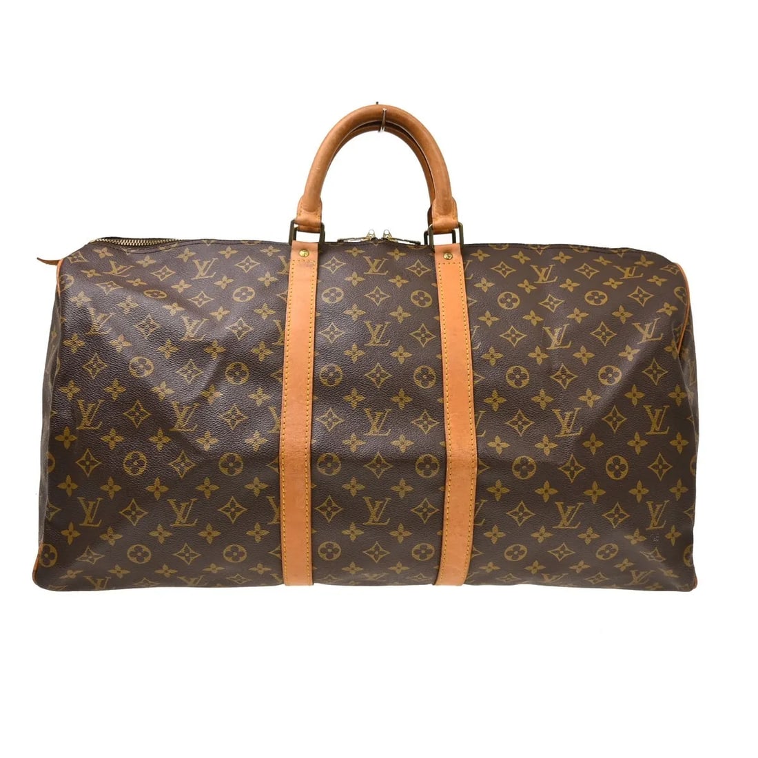 Louis Vuitton Keepall unisex brown canvas duffel bag: Louis Vuitton Keepall unisex brown canvas duffel bag Louis Vuitton Keepall travel bag in brown canvas, designed as a unisex piece. It is made in France and measures 55 cm x 30 cm x 25 cm. Condition is