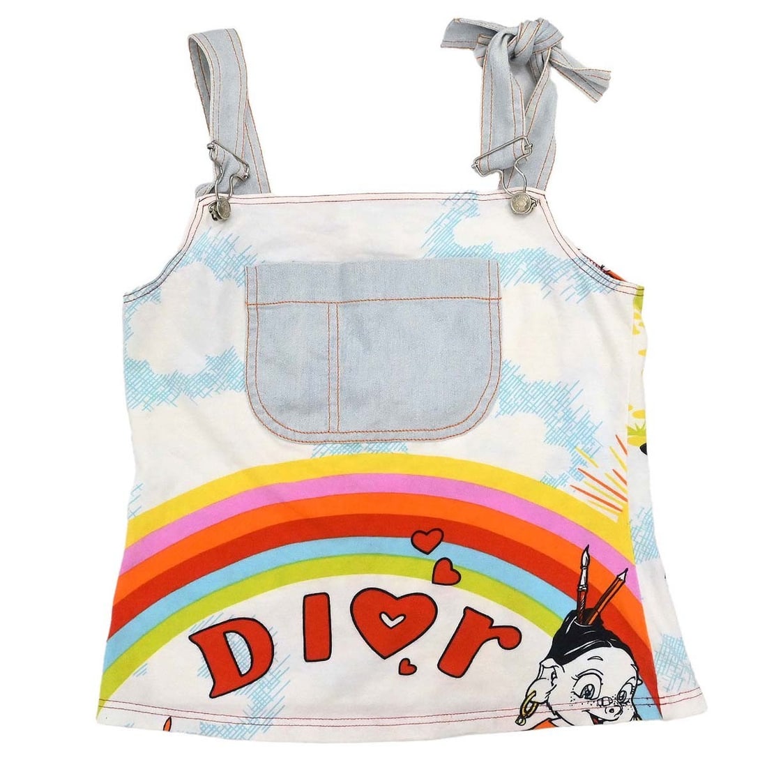 Dior Cartoon Graphic Tank Top White Cotton Women's Size 38: Dior Cartoon Graphic Tank Top White Cotton Women's Size 38 Christian Dior women's sleeveless tank top in white with a cartoon graphic and logo accent. It features a round neck, regular fit, and casual