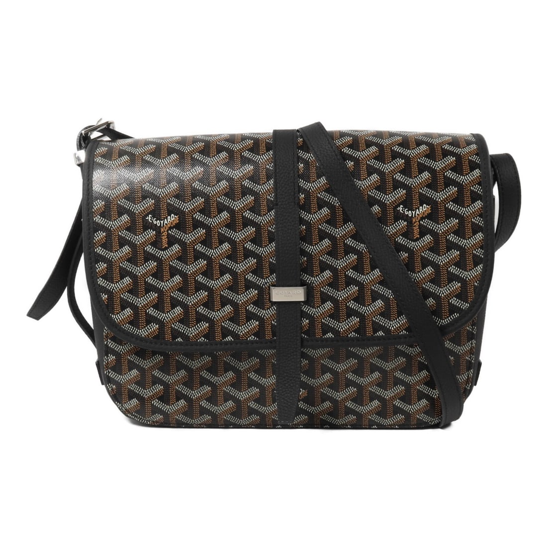 Goyard Belvedere MM Black Coated Canvas Shoulder Bag SHW: Goyard Belvedere MM Black Coated Canvas Shoulder Bag SHW A GOYARD Belvedere MM shoulder bag in black coated canvas with SHW hardware. It features a flap closure, exterior open pocket, and three interi