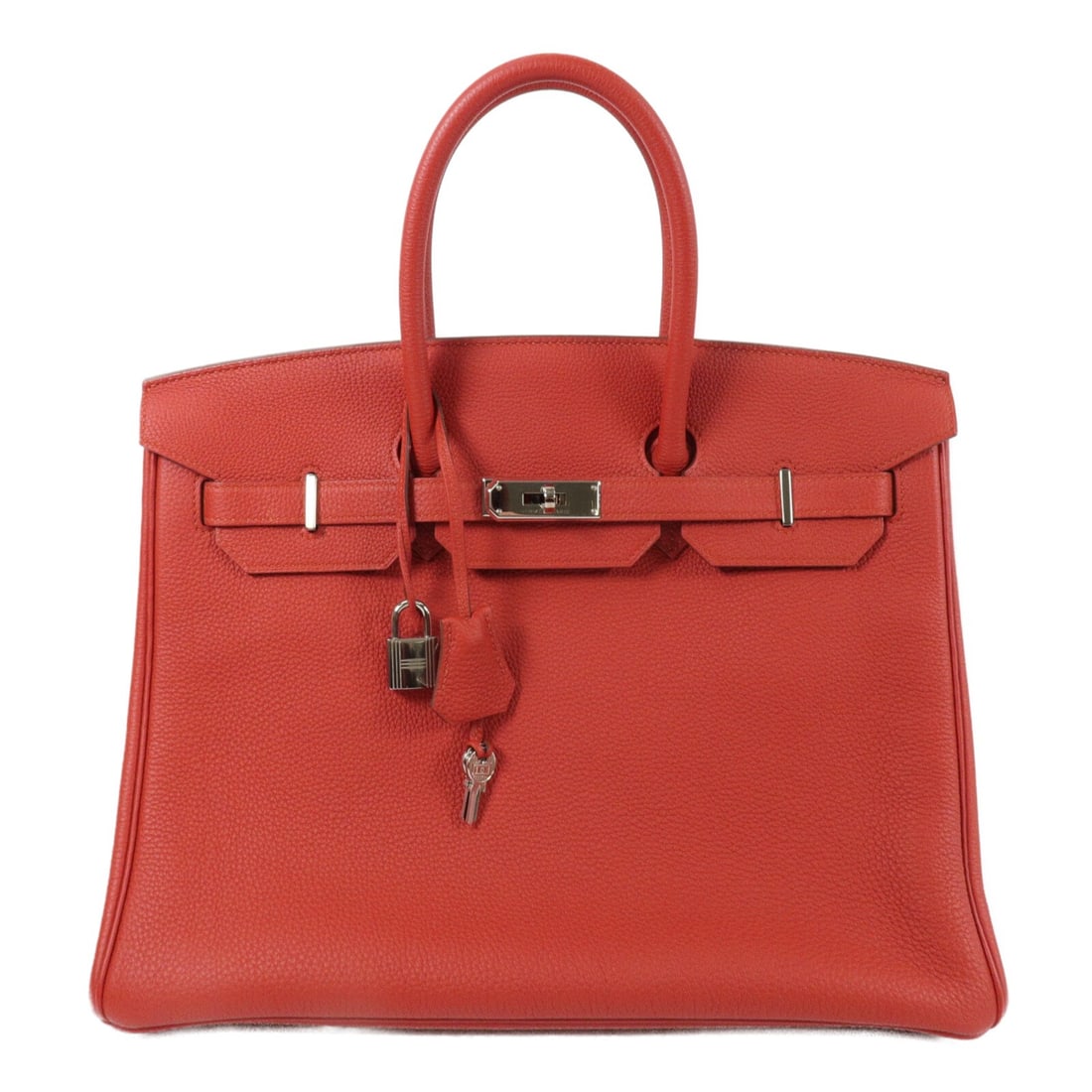 Hermes Birkin 35 Togo Leather Handbag PHW Rouge Piment: Hermes Birkin 35 Togo Leather Handbag PHW Rouge Piment Hermes PHW Birkin 35 handbag in Togo leather and calfskin (cowhide) with a Rouge Piment / Rough Piment colorway. It features palladium hardware, 