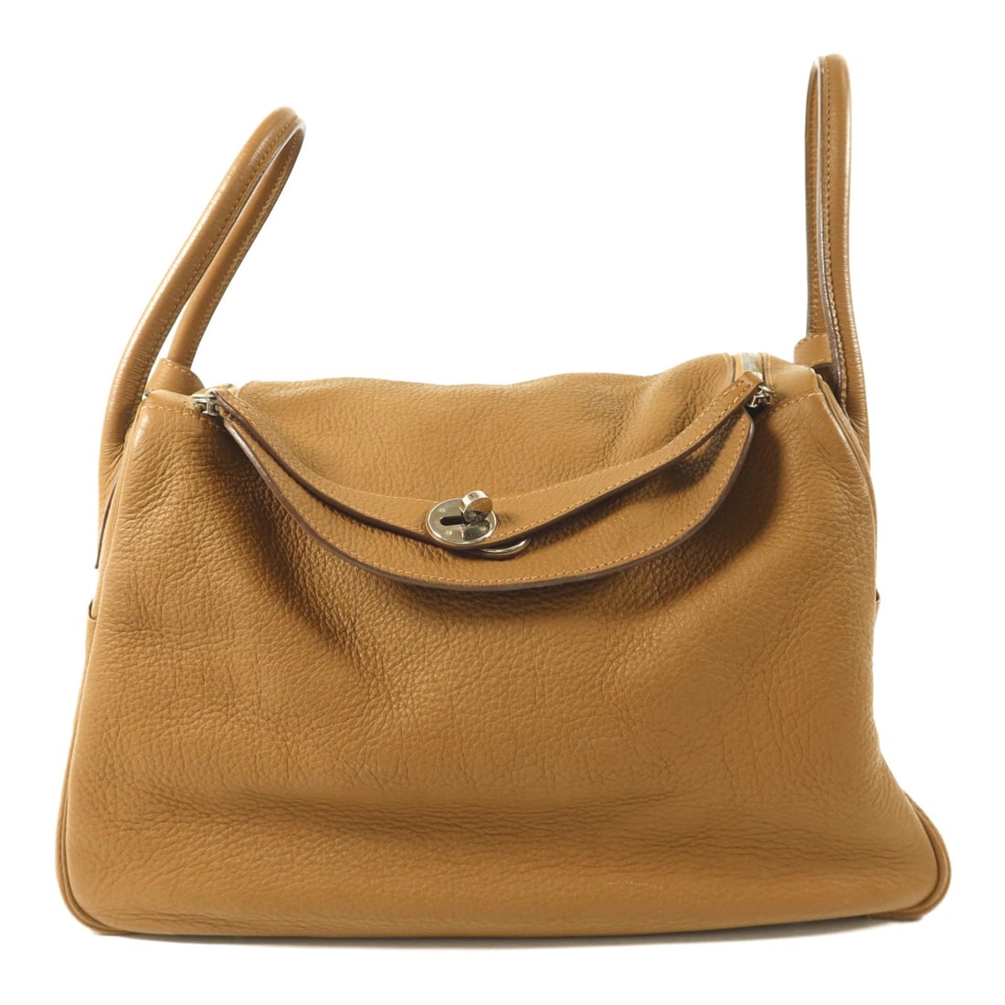 Hermes Lindy 34 Clemence Leather 2 Way Bag Tabac Camel PHW: Hermes Lindy 34 Clemence Leather 2 Way Bag Tabac Camel PHW A Hermes Lindy 34 2-way shoulder bag in Tabac camel and brown, crafted from Taurillon Clemence and calfskin (cowhide). This women's bag featu