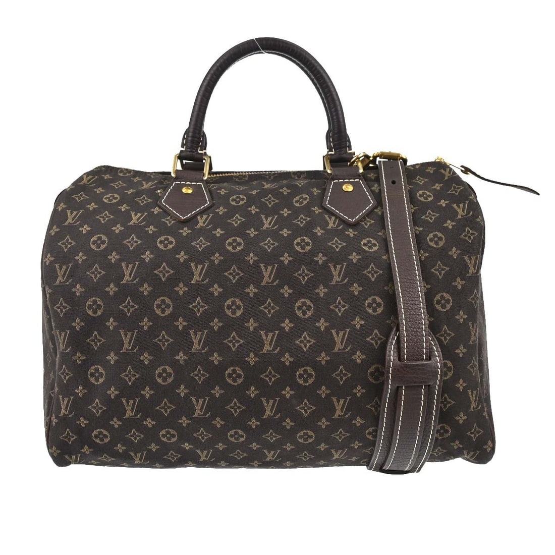 Louis Vuitton Speedy 30 Mini Lin Idylle Brown Canvas Shoulder Bag: Louis Vuitton Speedy 30 Mini Lin Idylle Brown Canvas Shoulder Bag Louis Vuitton Speedy 30 shoulder bag in Ebene brown Monogram Idylle canvas with leather trim. This unisex bag features double handles,