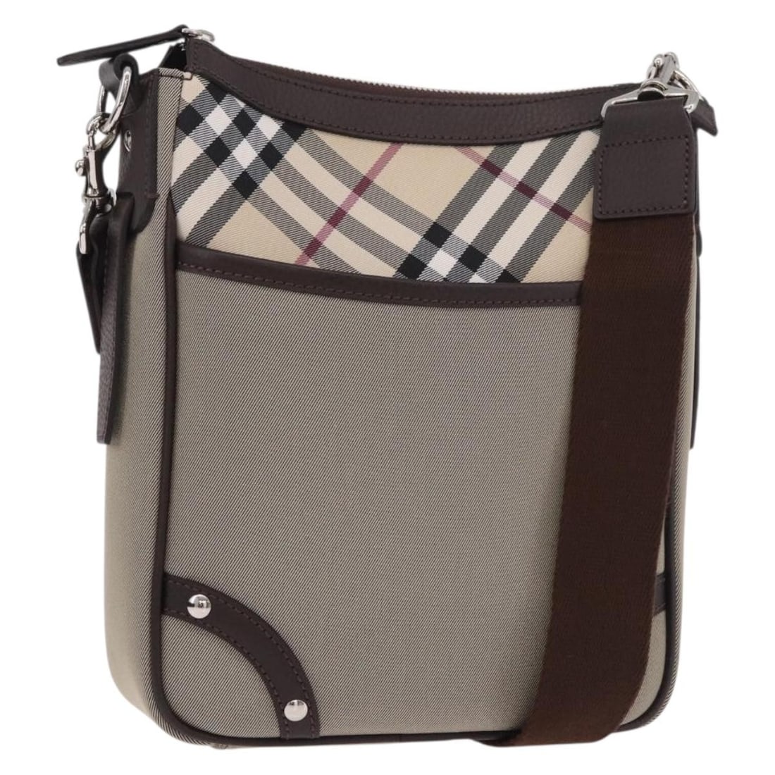 Burberry Nova Check Canvas Shoulder Bag Beige Silver Tone: Burberry Nova Check Canvas Shoulder Bag Beige Silver Tone Burberry Nova Check shoulder bag in beige and silver canvas. It comes with a dust bag and item box. The bag measures approximately W20 x H26 x