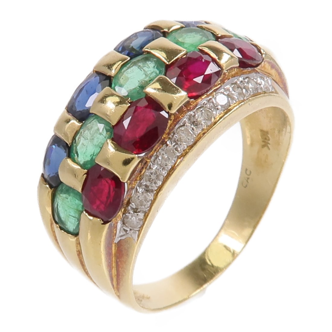 18K Yellow and White Gold Gemstone Ring Diamond Emerald Sapphire Ruby Size 8 (1 of 10)