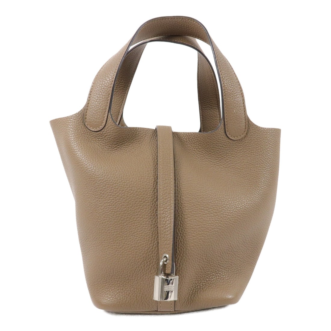 Hermes Picotin Lock PM Taurillon Clemence Tote Trench PHW: Hermes Picotin Lock PM Taurillon Clemence Tote Trench PHW Hermes Picotin Lock PM tote bag in Taurillon Clemence leather with calfskin details, presented in the Trench colorway with brown accents. This