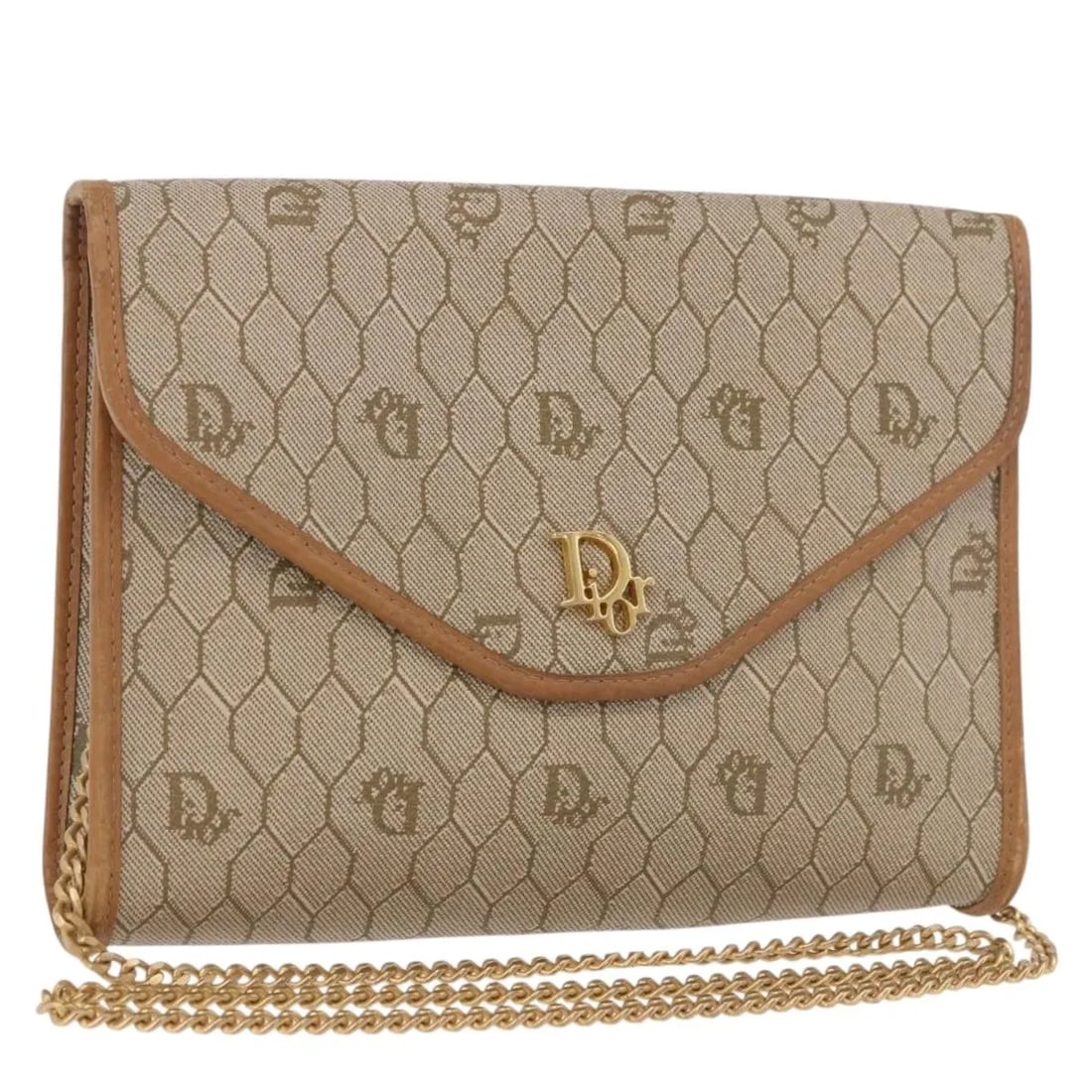 Christian Dior Vintage Honeycomb Chain Canvas Shoulder Bag Beige: Christian Dior Vintage Honeycomb Chain Canvas Shoulder Bag Beige Vintage Christian Dior Honeycomb chain bag in beige canvas, made in France. It is described as a female model with dimensions of 21 cm 