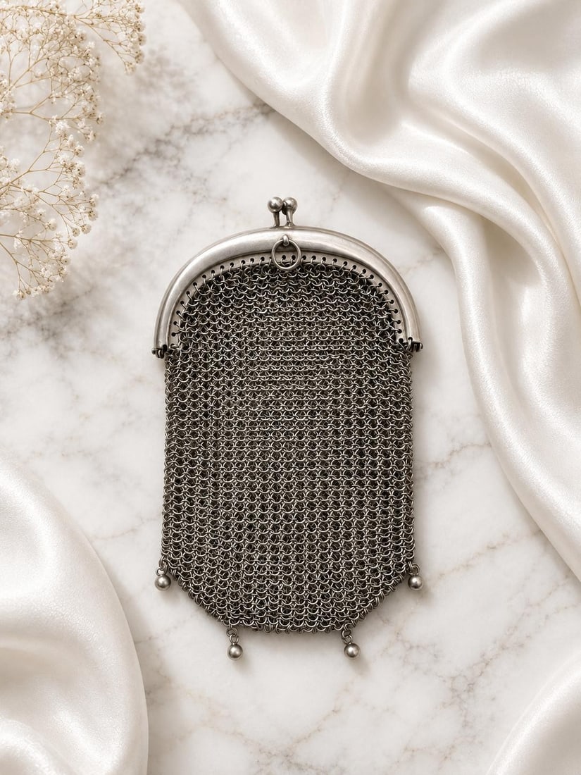 Sterling Silver Chainmail Coin Purse with Bead Dangles (1 of 7)