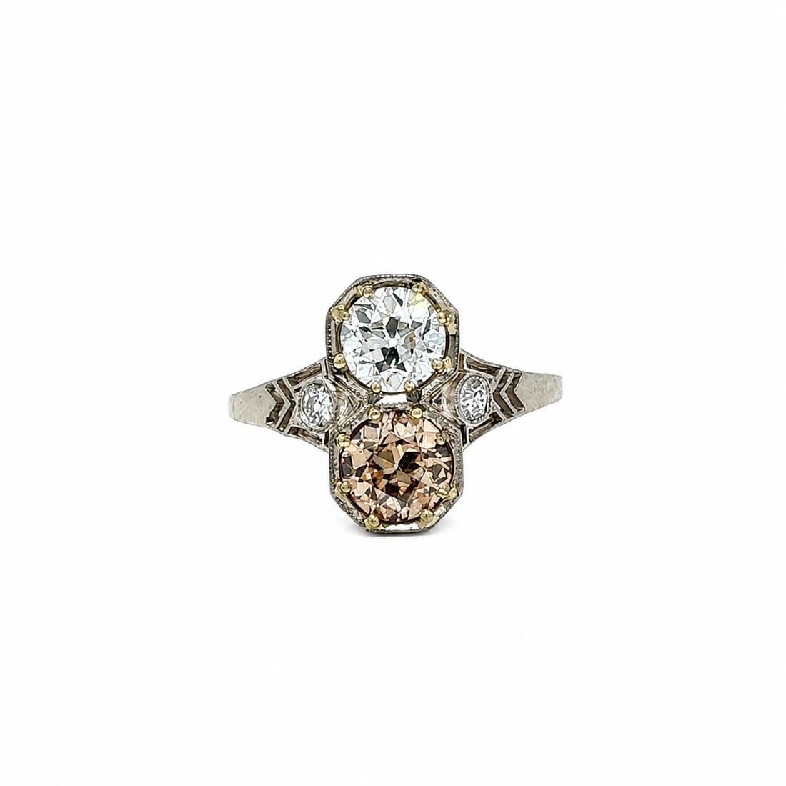 Art Deco Platinum Cocktail Ring with 3 Diamonds Size 6 (1 of 11)