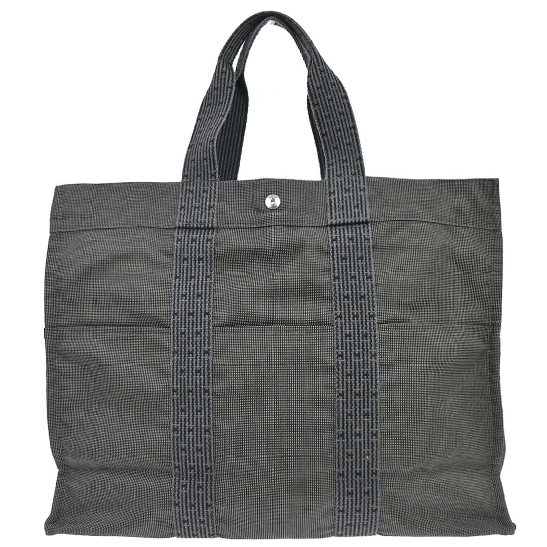 HERMES Herline GM Gray Canvas Tote Bag Double Handle: HERMES Herline GM Gray Canvas Tote Bag Double Handle Hermes Herline GM tote handbag in gray canvas with double handles and silver-tone hardware. Made in France, this women's tote features six exterior