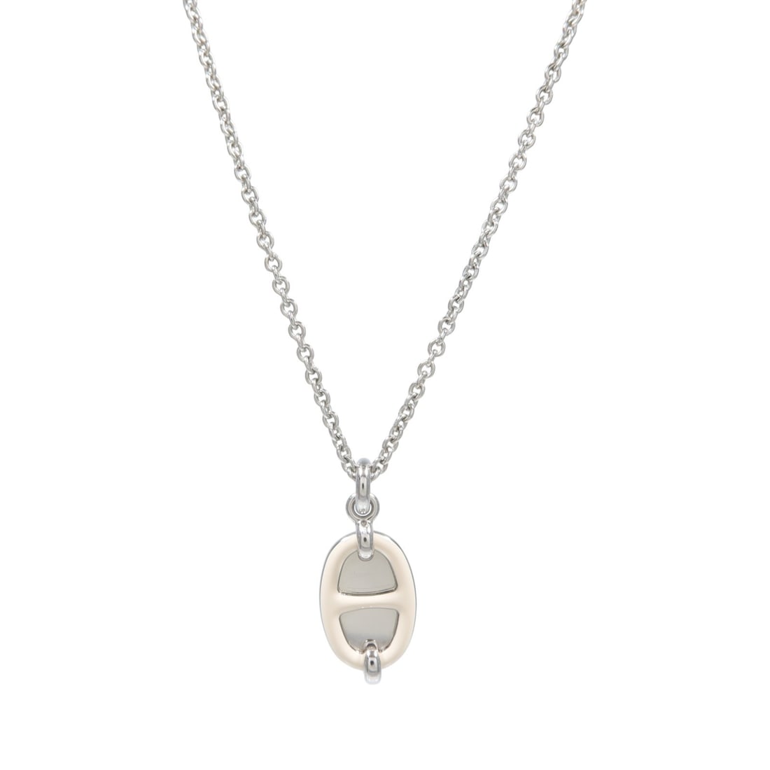 Hermes Mini Maillon Metal Pendant Necklace White Silver Tone (1 of 9)