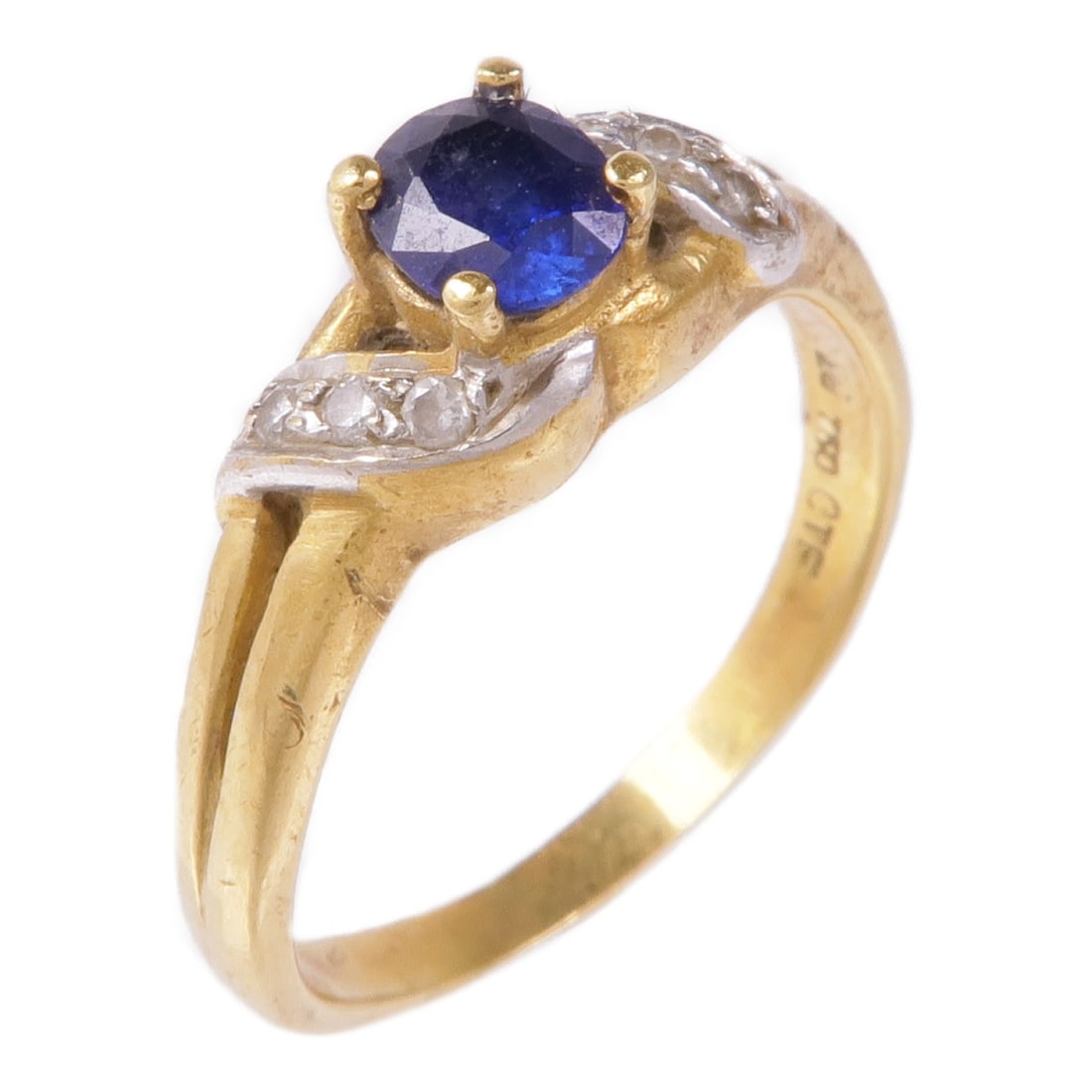 JEWELRY Sapphire Diamond Ring 18K Yellow White Gold Size 6.25 (1 of 8)