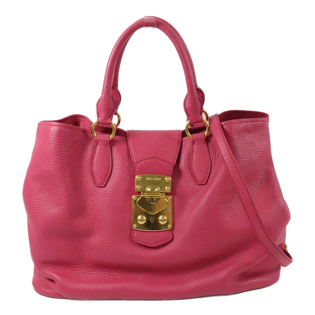 Miu Miu Madras Calfskin 2 Way Shoulder Bag Pink: Miu Miu Madras Calfskin 2 Way Shoulder Bag Pink Pink Miu Miu 2-way shoulder bag in calfskin (cowhide) leather with a shoulder strap. It features an interior layout with three open pockets and one zip 