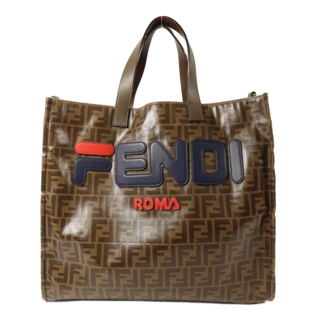 FENDI 8BH357 Brown PVC Coated Canvas Tote Bag: FENDI 8BH357 Brown PVC Coated Canvas Tote Bag Brown tote bag made from PVC coated canvas. It features an inside zip pocket and comes with a storage bag. The bag has no strap and shows reasonable wear 