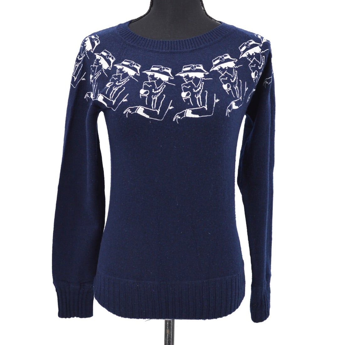 CHANEL P44570K04639 Cashmere Knit Top Size 34 Long Sleeve Navy (1 of 9)