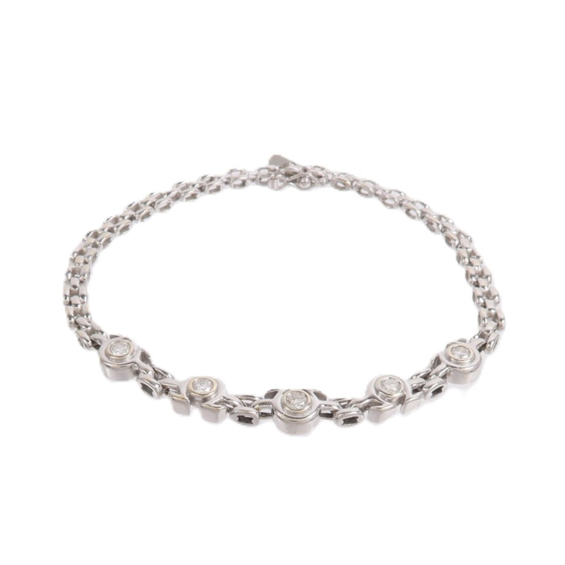 18K White Gold Diamond Bracelet for Women: 18K White Gold Diamond Bracelet for Women A women's diamond bracelet in K18WG white gold with a clear finish and diamond main stone. The piece is identified as a regular-size bracelet and is presented