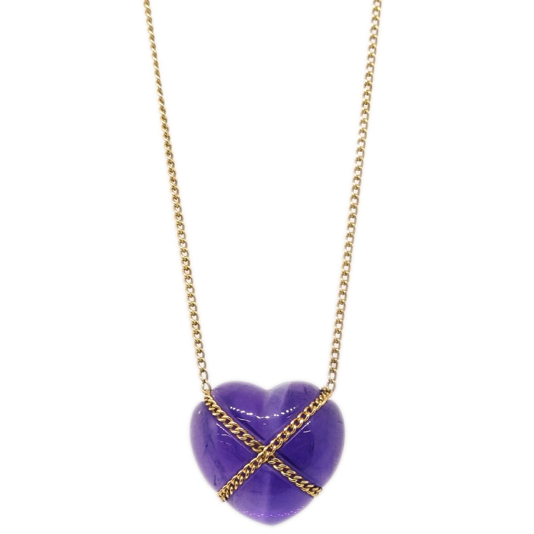 Tiffany & Co. 18K Gold Necklace with Amethyst Charm Pendant: Tiffany & Co. 18K Gold Necklace with Amethyst Charm Pendant Tiffany & Co. pendant necklace crafted in 18K gold (750) and set with an amethyst charm pendant. The necklace features a gold and purple col