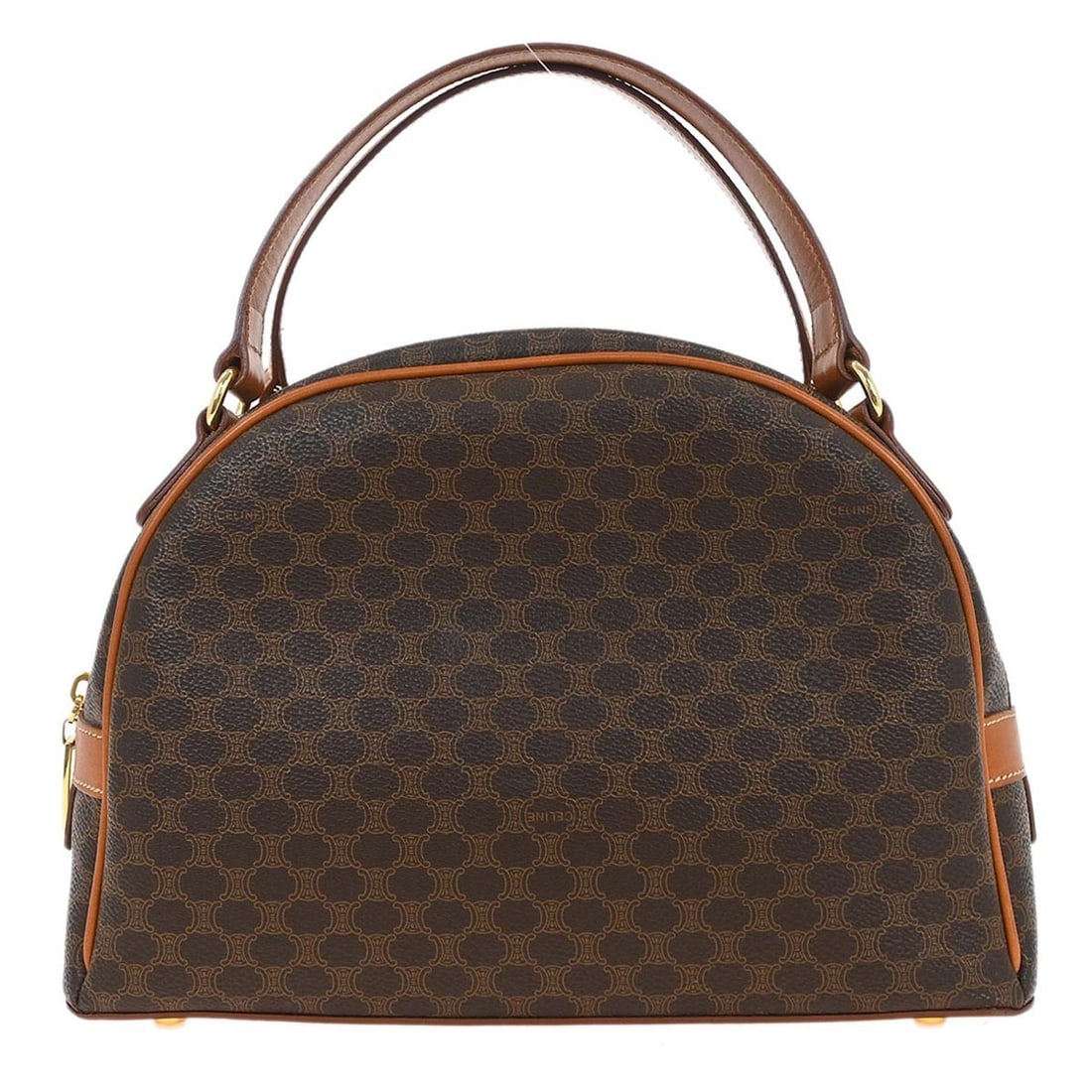 CELINE Macadam Top Handle Bag Brown PVC Leather MC99 2: CELINE Macadam Top Handle Bag Brown PVC Leather MC99 2 Celine Macadam top handle handbag in brown PVC and leather with double handles, zip closure, and logo accents. Made in Italy, this medium handbag