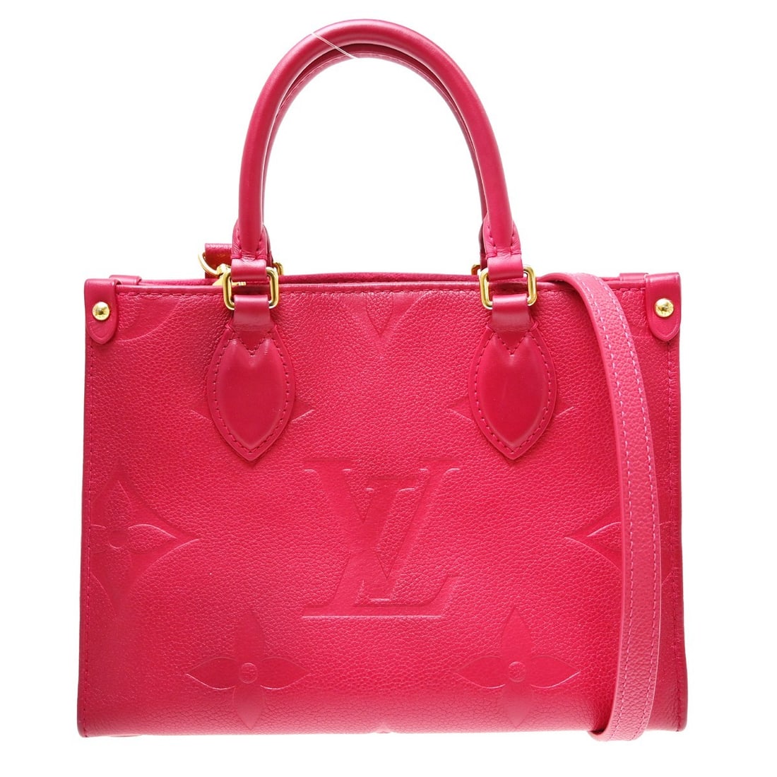 Louis Vuitton OnTheGo PM Monogram Empreinte Leather Pink Handbag M45660: Louis Vuitton OnTheGo PM Monogram Empreinte Leather Pink Handbag M45660 Louis Vuitton Monogram Empreinte OnTheGo PM handbag in pink Freesia Monogram Empreinte leather, made in France. It features doub
