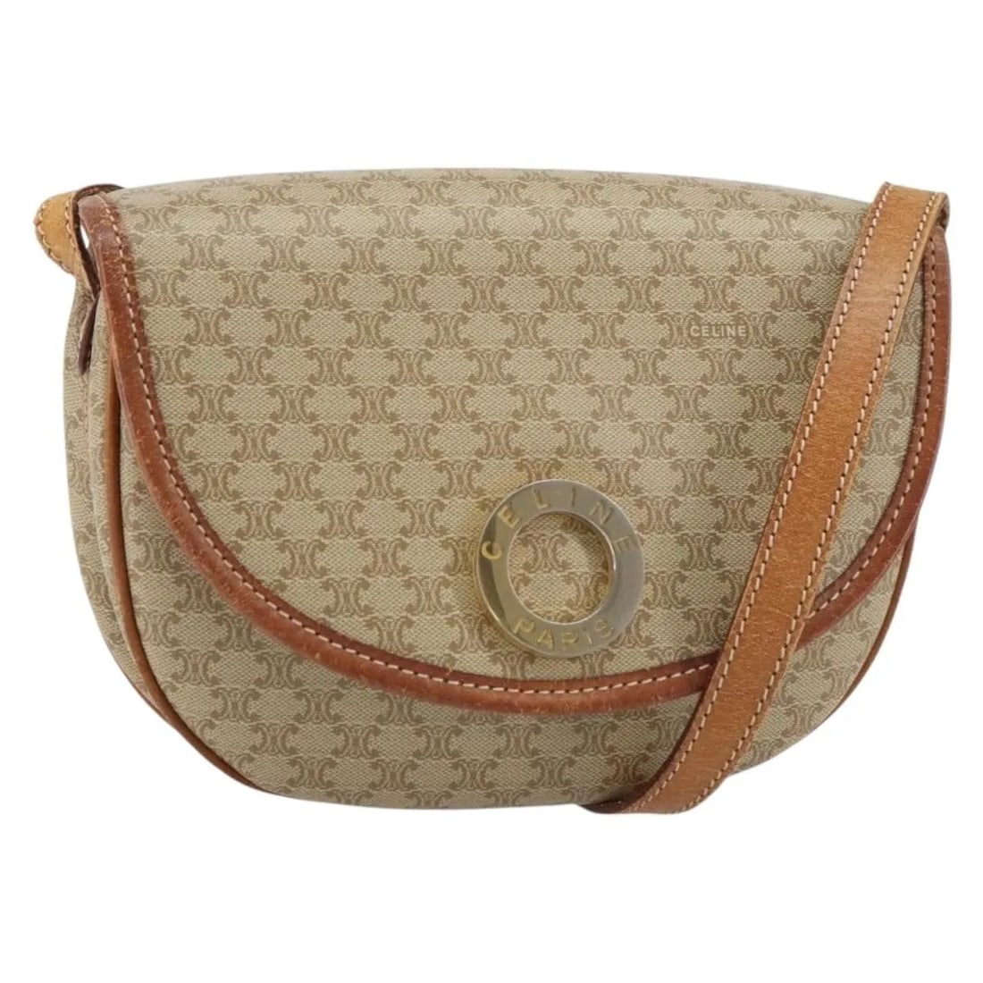 Beige Celine Macadam PVC Leather Shoulder Bag 20cm: Beige Celine Macadam PVC Leather Shoulder Bag 20cm This pre-owned Celine Macadam shoulder bag for women is crafted from beige PVC leather. It measures 20cm x 16cm x 4cm and originates from Italy. The 