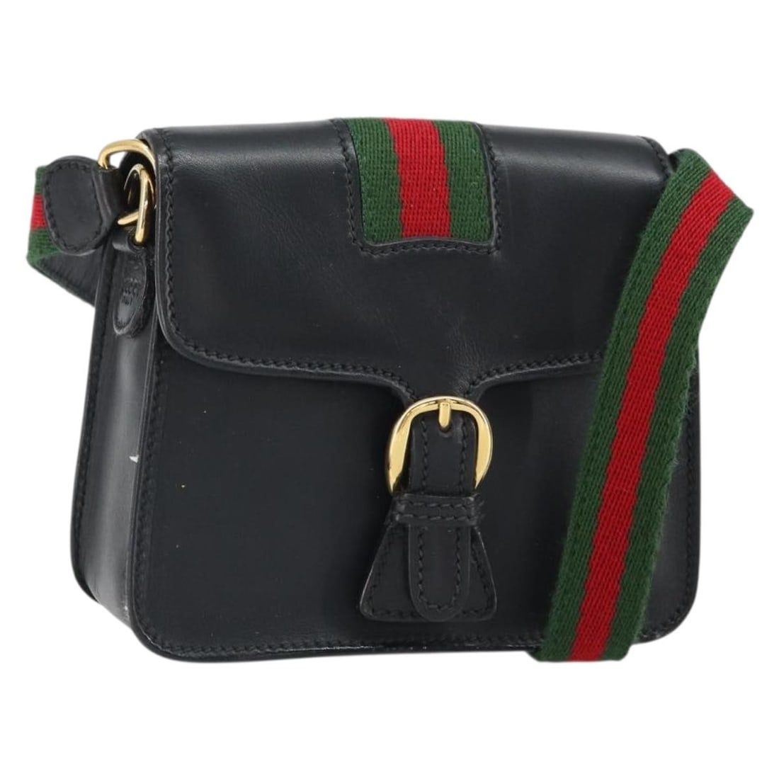 GUCCI 007 1274 0230 Leather Shoulder Bag Black Red Green (1 of 18)