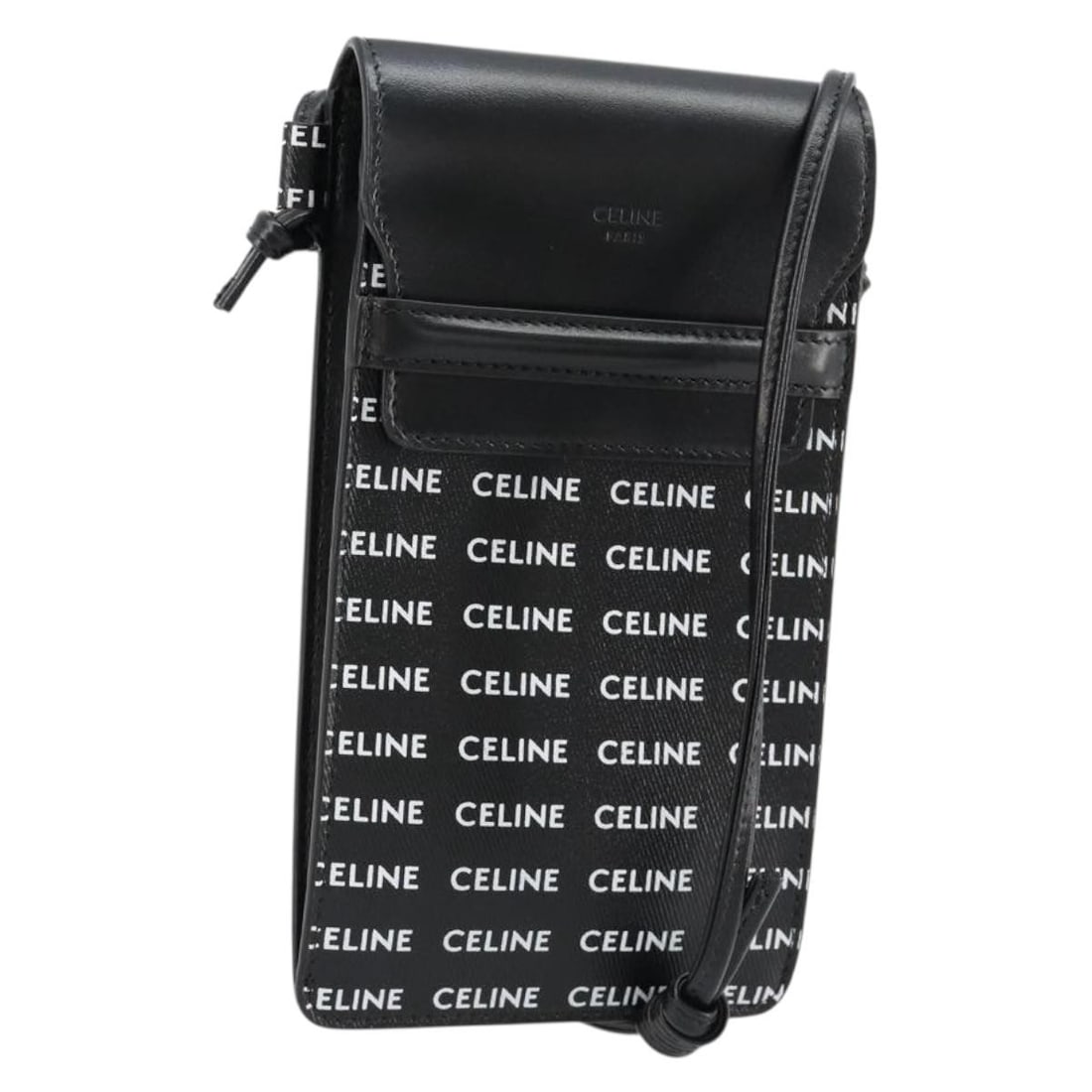 CELINE Black PVC Leather Shoulder Bag with Dust Bag: CELINE Black PVC Leather Shoulder Bag with Dust Bag CELINE shoulder bag in black PVC leather, made in Italy. It features a compact rectangular profile with a shoulder strap drop of approximately 17.7 