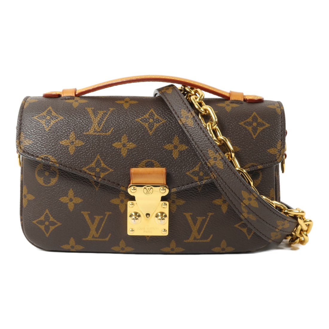Louis Vuitton M46279 Pochette Metis East West Monogram Shoulder Bag: Louis Vuitton M46279 Pochette Metis East West Monogram Shoulder Bag A Louis Vuitton Pochette Metis East West 2 Way Bag in Brown, model M46279. It is made from Monogram x PVC coated canvas and features