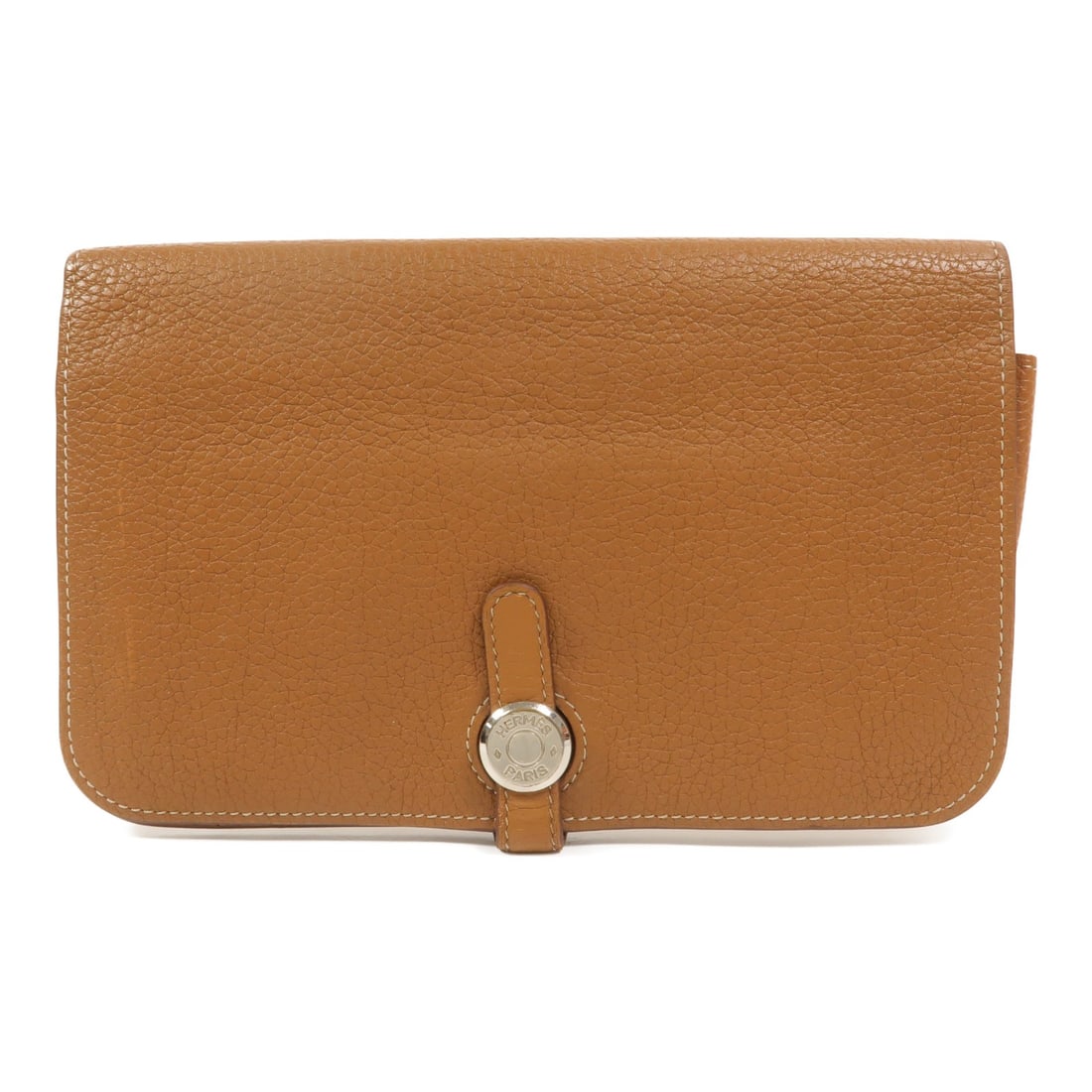Hermes Dogon GM bifold wallet Taurillon Clemence leather PHW: Hermes Dogon GM bifold wallet Taurillon Clemence leather PHW Hermes Dogon GM long bifold wallet in Taurillon Clemence leather and calfskin (cowhide), presented in a gold and brown color combination. T