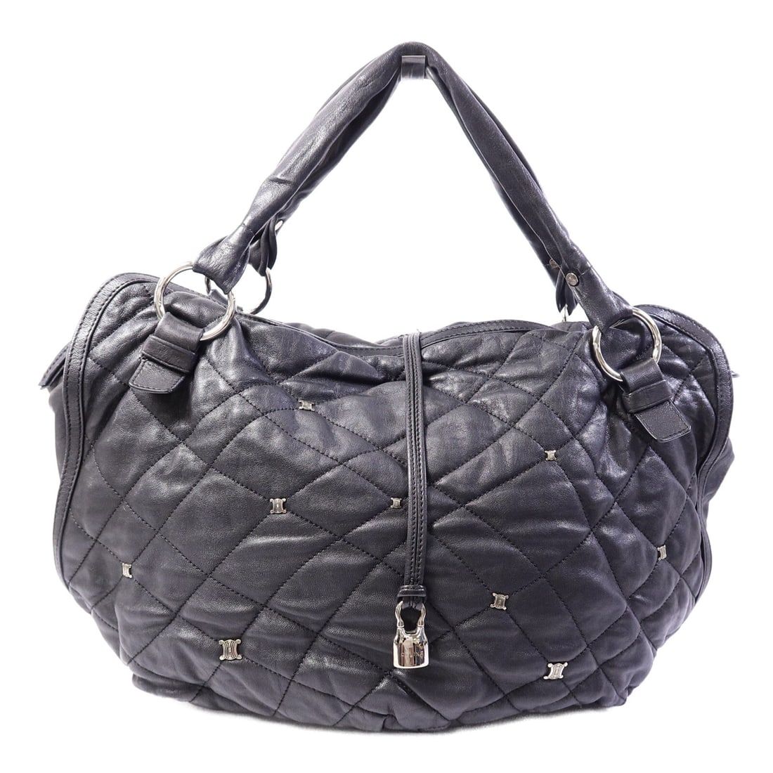 CELINE black calfskin shoulder bag with SHW: CELINE black calfskin shoulder bag with SHW CELINE shoulder bag in black calfskin (cowhide) with a regular women's fit. It is made in France, with country of origin listed as Italy. The bag features a