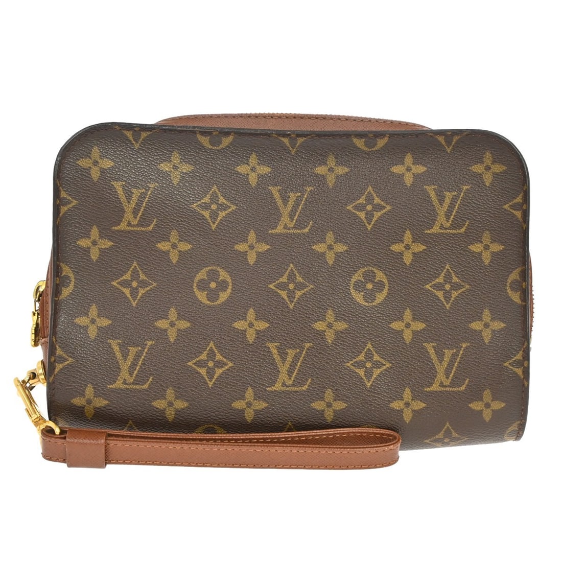 Louis Vuitton Orsay Monogram Canvas Clutch Bag M51790: Louis Vuitton Orsay Monogram Canvas Clutch Bag M51790 Vintage Louis Vuitton Orsay clutch handbag in Monogram canvas with leather handle/strap details. It features a zip closure, brown exterior and lin