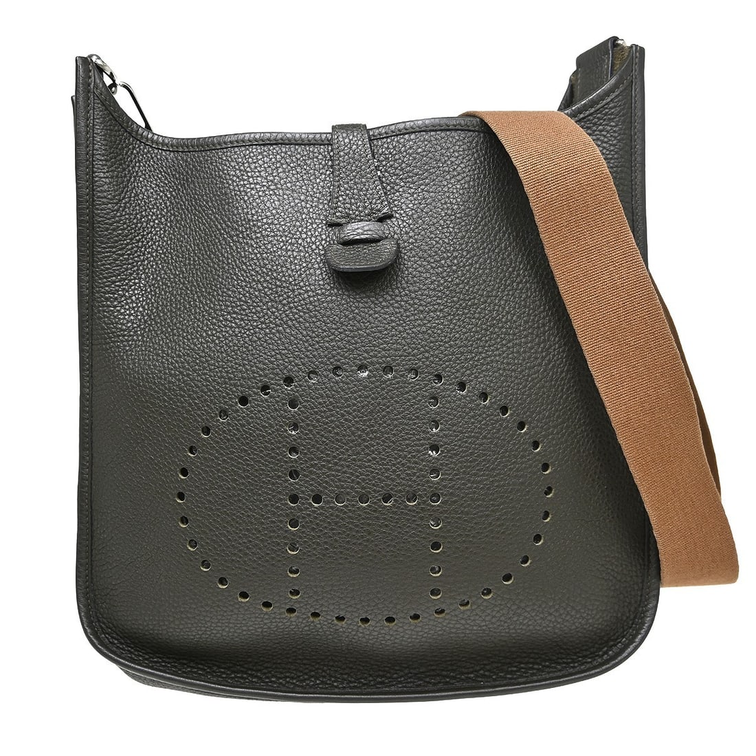 Hermes Evelyne 2 PM Taurillon Clemence Shoulder Bag Vert Bronze: Hermes Evelyne 2 PM Taurillon Clemence Shoulder Bag Vert Bronze Hermes Evelyne PM shoulder bag in Vert Bronze Taurillon Clemence leather. The bag is described as being in very good condition, with scu
