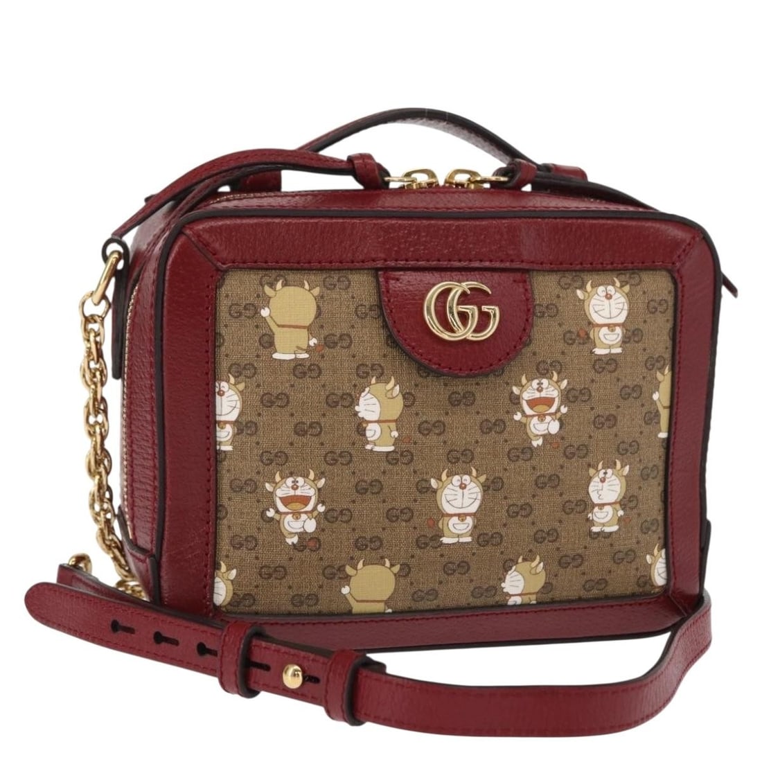 GUCCI Doraemon Micro GG Supreme Shoulder Bag PVC Auth 655596: GUCCI Doraemon Micro GG Supreme Shoulder Bag PVC Auth 655596 Presenting the GUCCI Micro GG Supreme Doraemon Collaboration Bag, a stylish shoulder bag crafted from premium PVC leather and adorned with 
