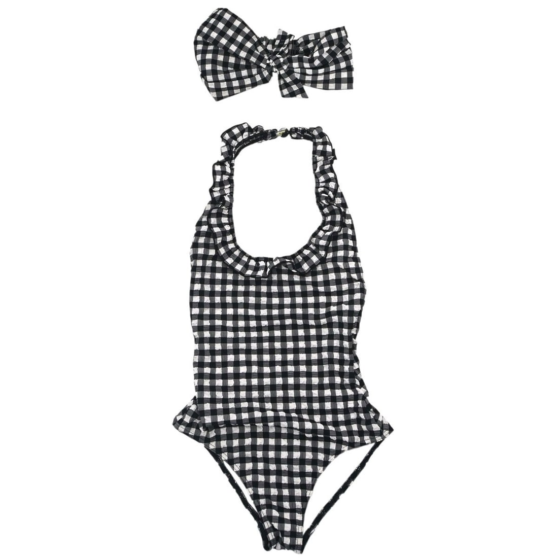 Chanel #36 Black White Gingham Swimsuit with Headband: Chanel #36 Black White Gingham Swimsuit with Headband Chanel swimwear swimsuit in black and white gingham check, size #36, made in France. The swimsuit is described as being in very good condition ove