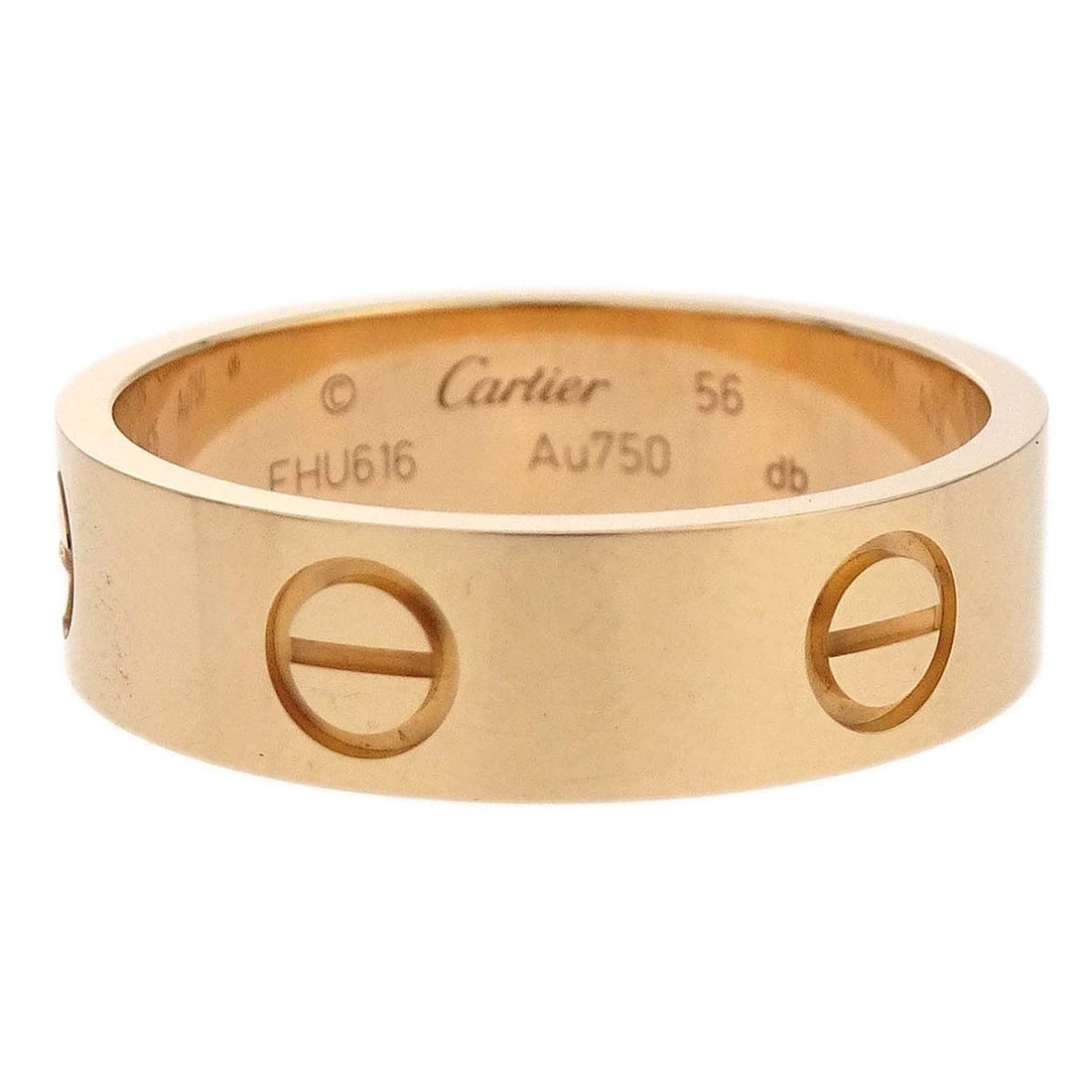 Cartier Love Rose Gold Ring Au750 Size 56 FHU616: Cartier Love Rose Gold Ring Au750 Size 56 FHU616 Vintage Cartier Love ring in rose gold with Au750 metal purity. This round band design has no main stone and is presented in very good condition with m
