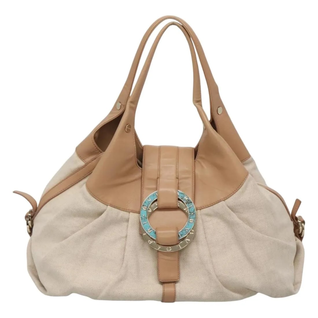 Bvlgari Chandra Beige Canvas and Leather Hobo Shoulder Bag: Bvlgari Chandra Beige Canvas and Leather Hobo Shoulder Bag The Bvlgari Chandra Hobo is a stylish handbag crafted from beige canvas with leather accents. Designed for women, this Italian-made bag featu