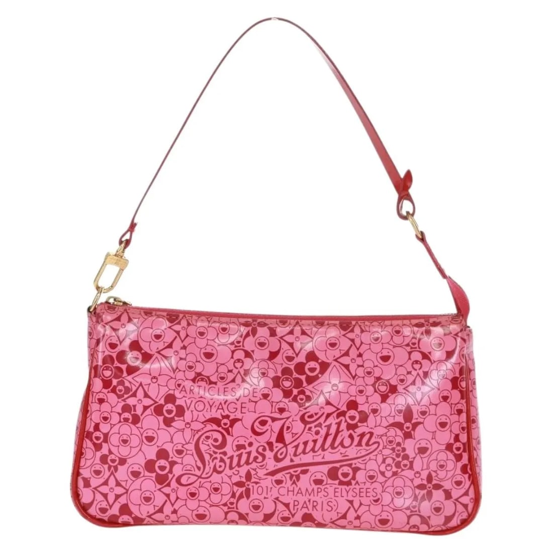 Cosmic Blossom Pink Pochette Accessoires Bag by Louis Vuitton: Cosmic Blossom Pink Pochette Accessoires Bag by Louis Vuitton This Louis Vuitton Pochette Accessoires Cosmic Blossom is crafted from pink PVC and designed for women. The bag shows signs of previous us