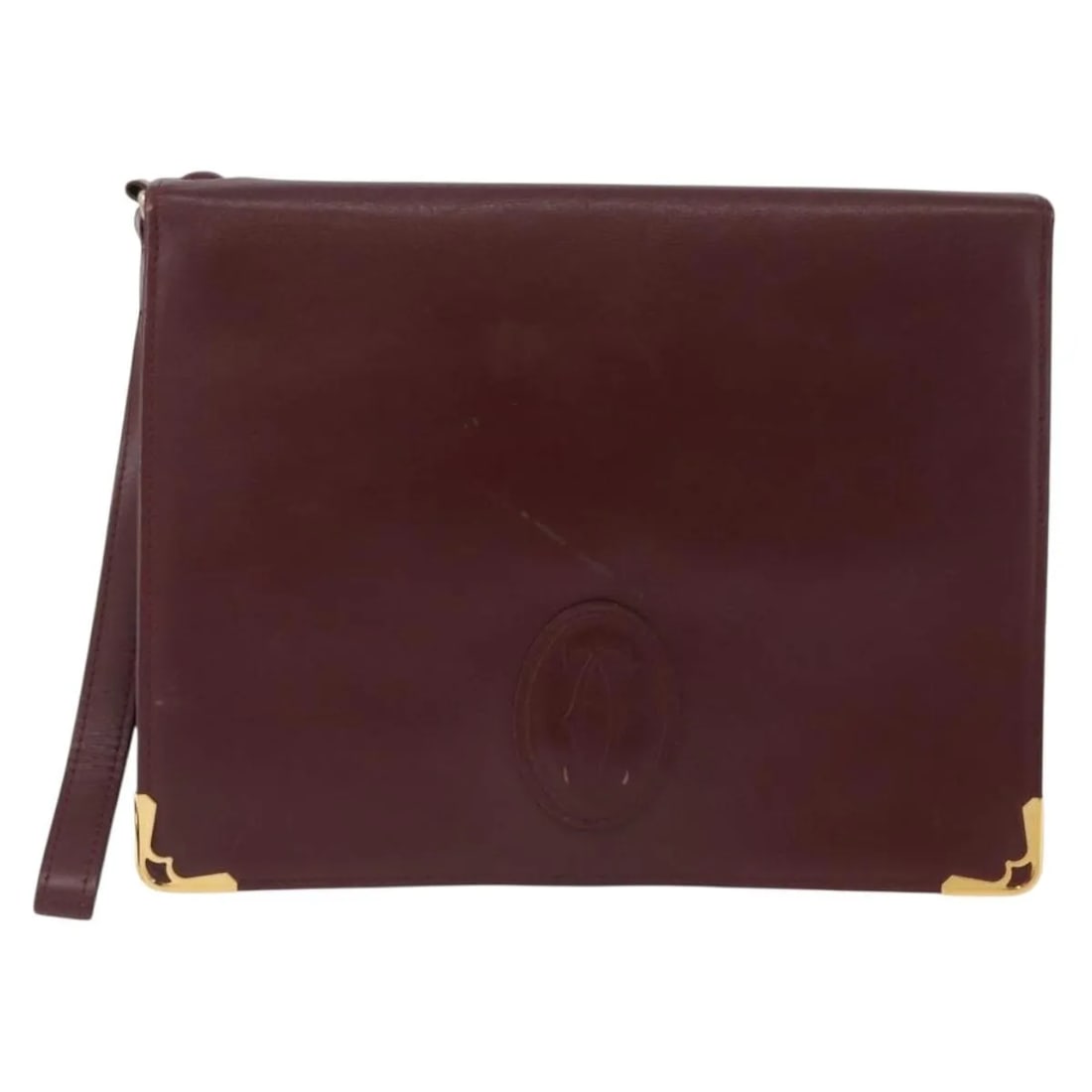 Must de Cartier Burgundy Leather Clutch Bag for Women 22cm: Must de Cartier Burgundy Leather Clutch Bag for Women 22cm This Must de Cartier clutch bag is crafted from burgundy leather and designed for women. Made in Italy, it features a structured silhouette w