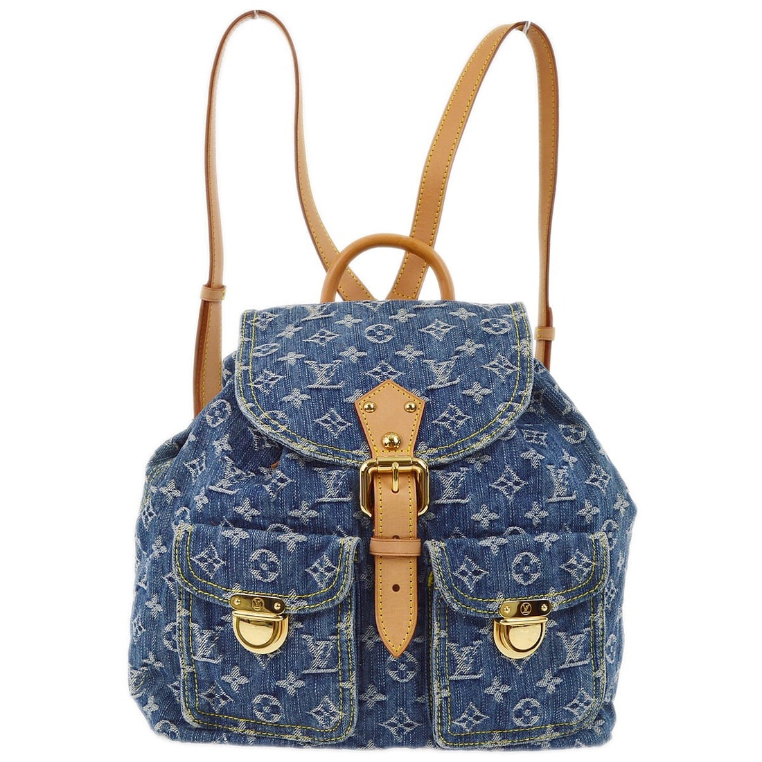 Louis Vuitton Sac a Dos GM Monogram Denim Backpack Blue M95056: Louis Vuitton Sac a Dos GM Monogram Denim Backpack Blue M95056 Louis Vuitton Sac a Dos GM backpack in blue Monogram denim with leather trim and Alcantara lining. This women's backpack features a buckl