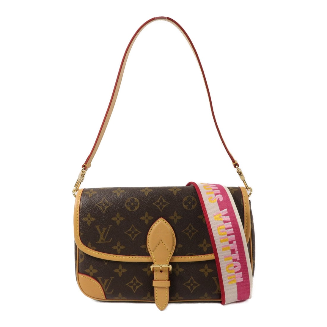 Louis Vuitton Diane M46049 Monogram 2Way Shoulder Bag Brown: Louis Vuitton Diane M46049 Monogram 2Way Shoulder Bag Brown A Louis Vuitton Diane 2-way shoulder handbag in brown Monogram and PVC coated canvas. This model features gold-tone hardware, a shoulder str