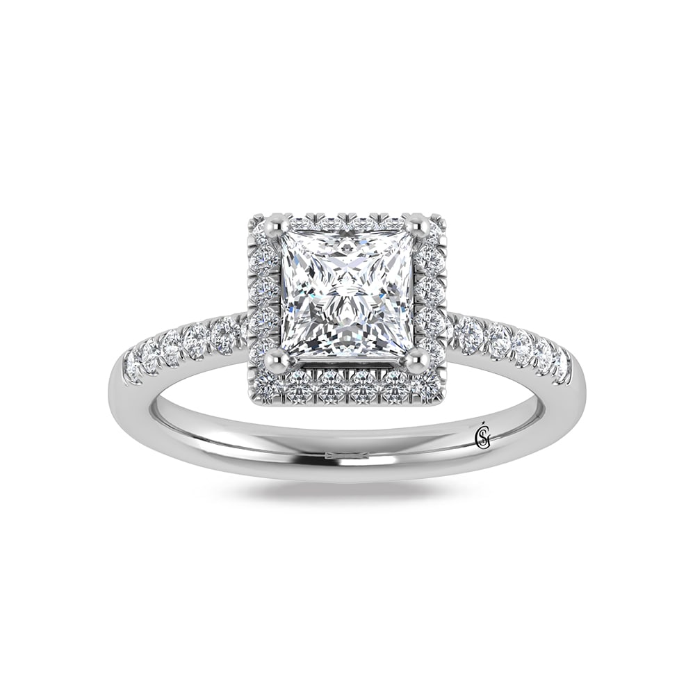 14K White Gold Princess Cut Lab Grown Diamond 2 1/3 ct.tw. Halo Engagement Ring (IGI Certified: 14K White Gold Princess Cut Lab Grown Diamond 2 1/3 ct.tw. Halo Engagement Ring (IGI Certified Center 2ct) Celebrate your forever moment with the timeless brilliance of our Halo Diamond Engagement Rin