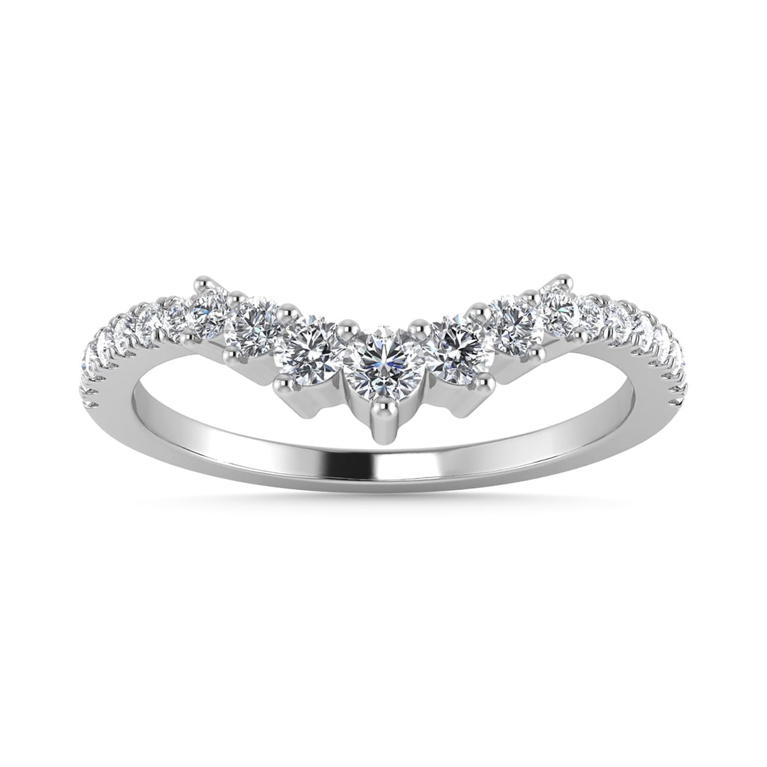 Diamond 1/4 Ct.Tw. Chevron Band in 14K White Gold: Diamond 1/4 Ct.Tw. Chevron Band in 14K White Gold 14k White Gold Stone Color: G-h Stone Clarity: Si2 Each ring is presented in standard size 6.5. Complimentary resizing is available between sizes 510 